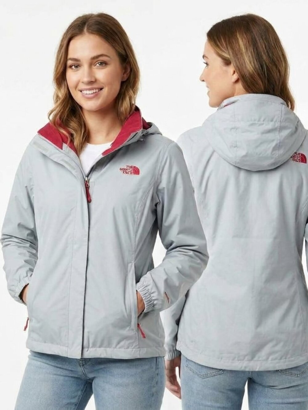 The North Face Women's Grey Pink Resolve Rain Jacket Shell Size M